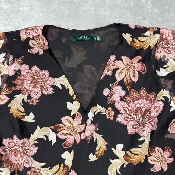 Lauren‎ Ralph Lauren Georgette Top XL Printed Flutter Sleeve - Picture 2 of 11